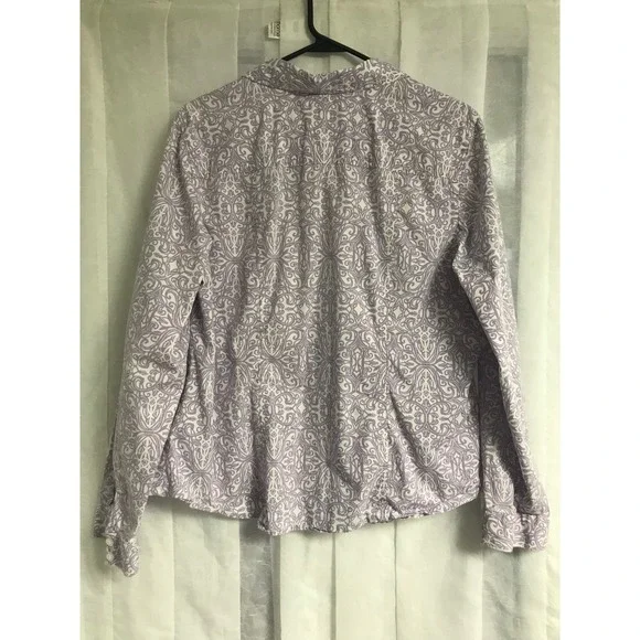 Christopher & Banks Womens Lavender White Damask Scroll Button Down Shirt Large - Picture 2 of 6